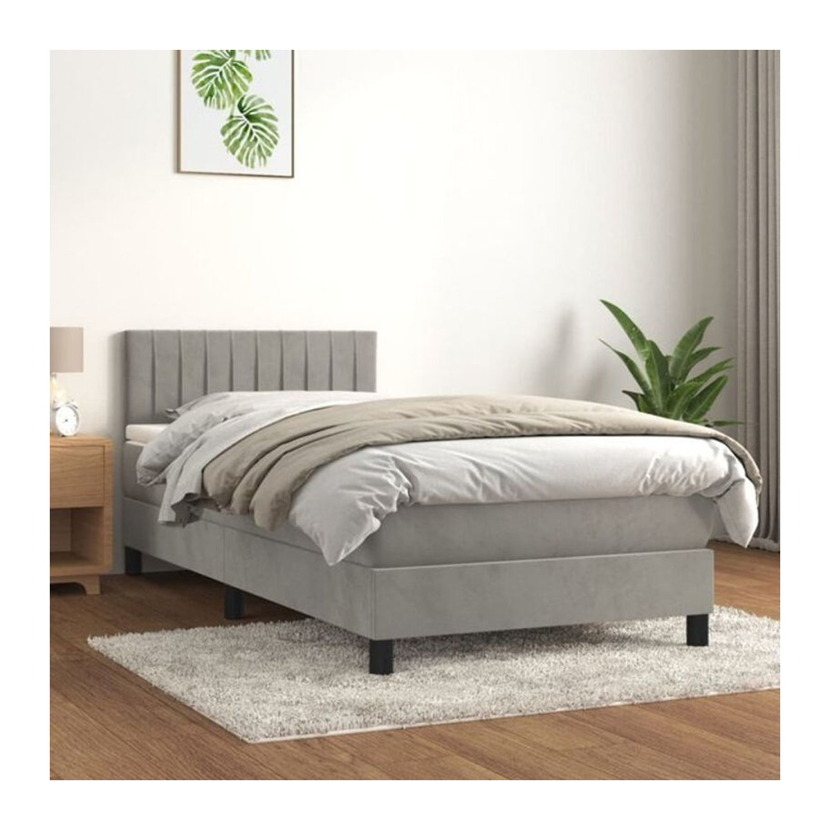 Vidaxl Boxspringbett mit Matratze in Grau aus Samt, B/T/H: 90 x 190 x 88 cm - Bild 1