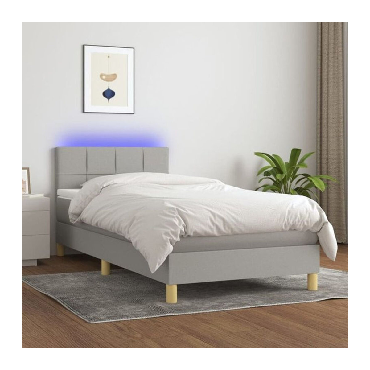 vidaxl Boxspringbett mit Matratze in Grau aus Stoff, B/B: 90 x 200 cm - Bild 1