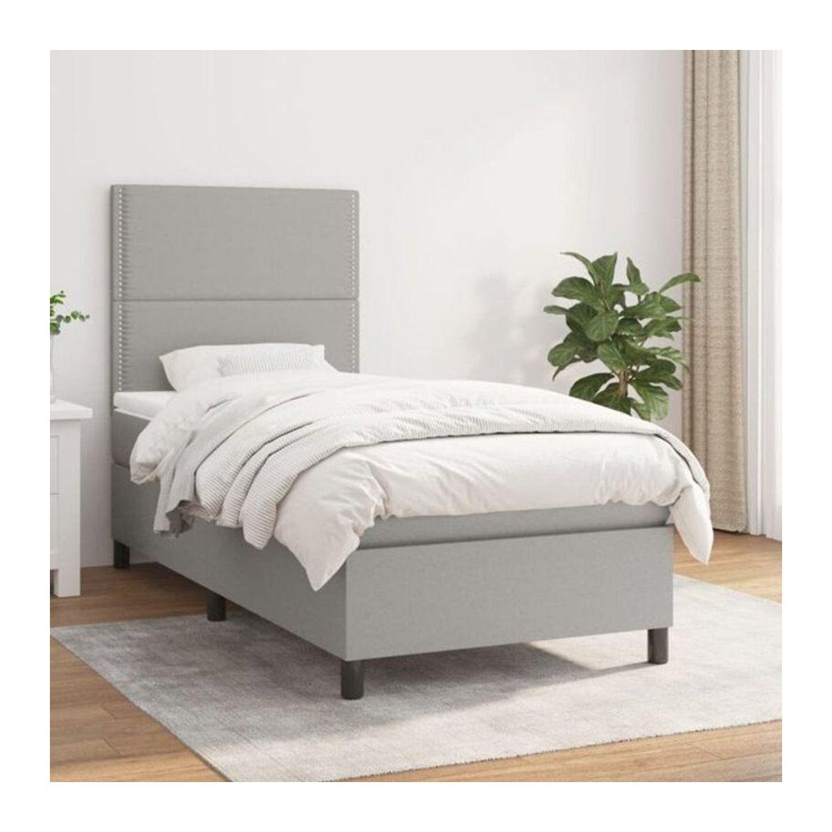 Vidaxl Boxspringbett mit Matratze in Grau aus Stoff, B/T/H: 100 x 200 x 118 cm - Bild 1