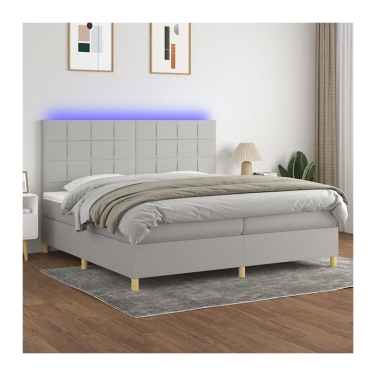 Vidaxl Boxspringbett mit Matratze in Grau aus Stoff, B/T/H: 200 x 200 x 118 cm - Bild 1
