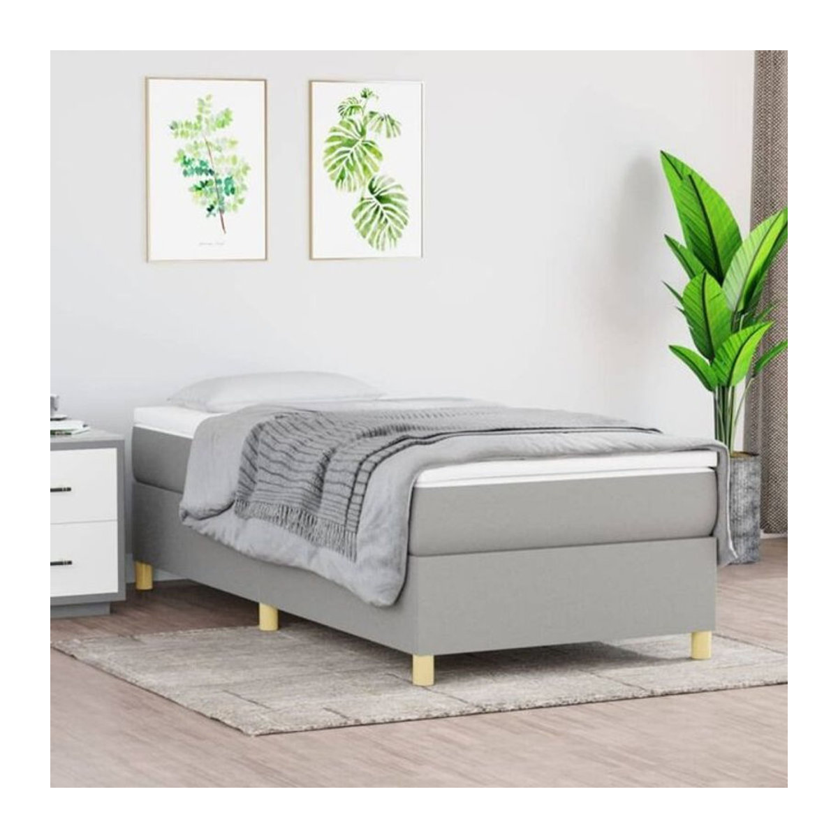 Vidaxl Boxspringbett mit Matratze in Grau aus Stoff, B/T/H: 90 x 200 x 35 cm - Bild 1