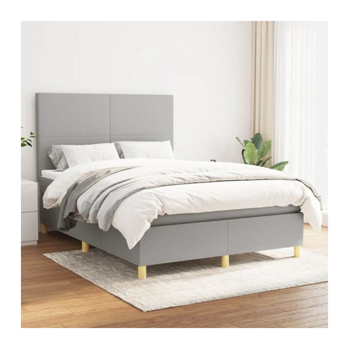 vidaxl Boxspringbett mit Matratze in Grau aus Stoff, Modernes Design, B/T: 140 x 200 cm - Bild 1