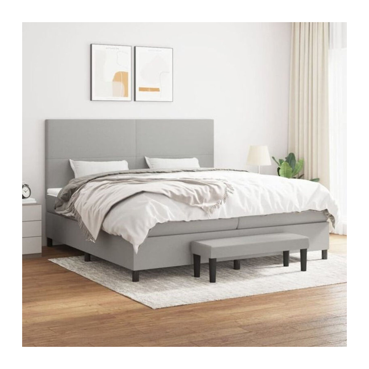 Vidaxl Boxspringbett mit Matratze in Grau aus Stoff, Modernes Design, B/T: 200 x 200 cm - Bild 1