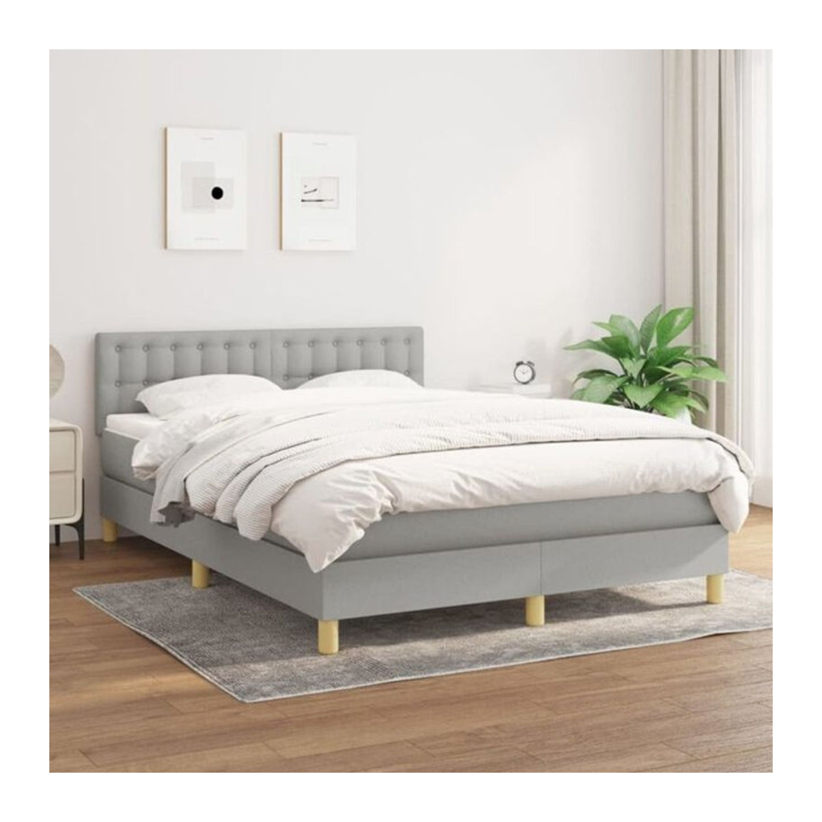 Vidaxl Boxspringbett mit Matratze in Grau aus Stoff und Holzwerkstoff B/T: 140 x 190 cm - Bild 1