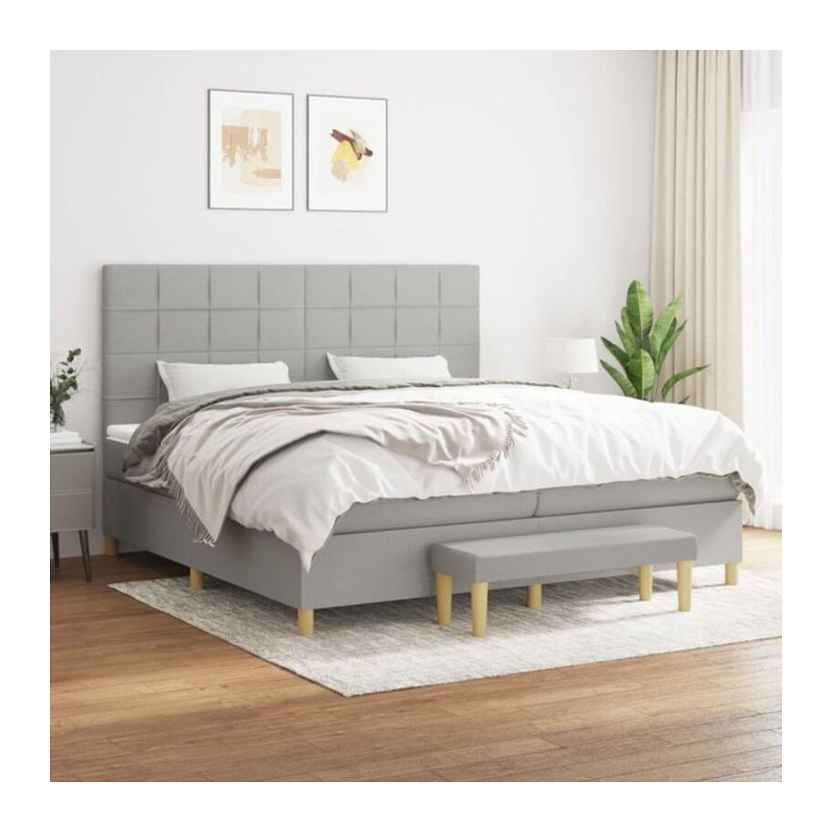 vidaxl Boxspringbett mit Matratze in Grau aus Stoff und Holzwerkstoff B/T: 200 x 200 cm - Bild 1