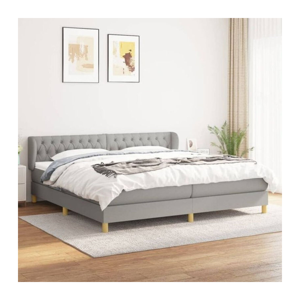 Vidaxl Boxspringbett mit Matratze in Grau aus Stoff und Holzwerkstoff B/T: 200 x 200 cm - Bild 1