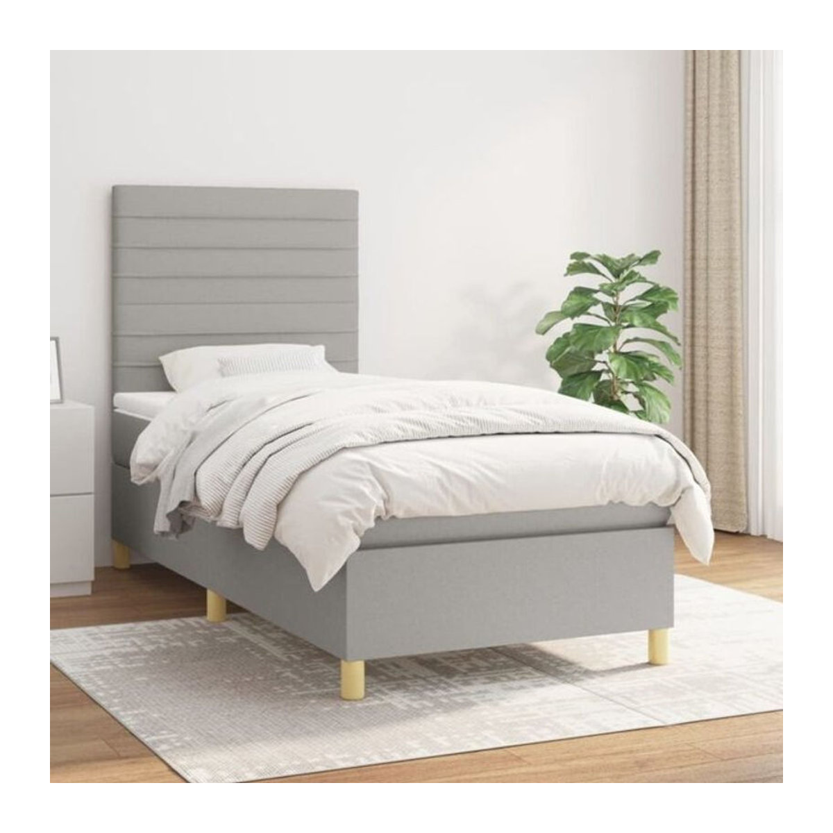Vidaxl Boxspringbett mit Matratze in Grau aus Stoff und Holzwerkstoff B/T/H: 90 x 200 x 128 cm - Bild 1