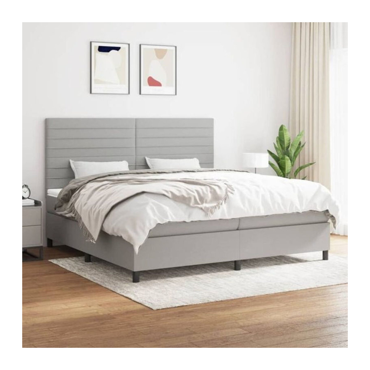Vidaxl Boxspringbett mit Matratze in Grau aus Stoff und Holzwerkstoff, Modern, B/T/H: 200 x 200 x 128 cm - Bild 1