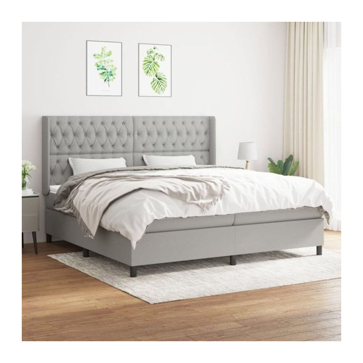 Vidaxl Boxspringbett mit Matratze in Grau aus Stoff und Massivholz B/T/H: 200 x 200 x 128 cm - Bild 1