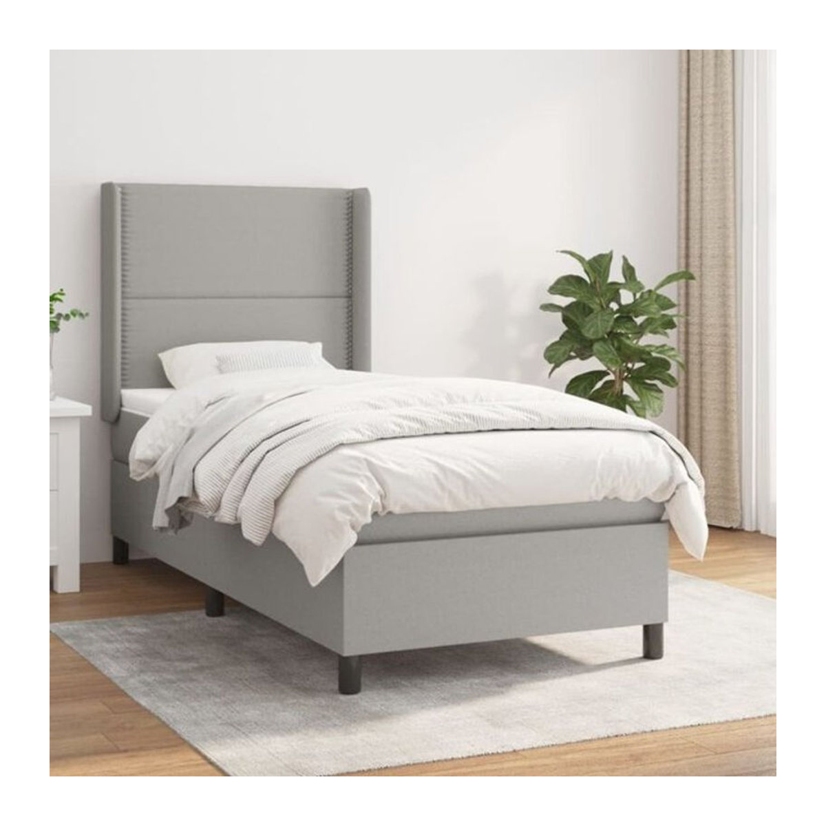 Vidaxl Boxspringbett mit Matratze in Grau aus Stoff und Massivholz, B/T/H: 90 x 200 x 118 cm - Bild 1