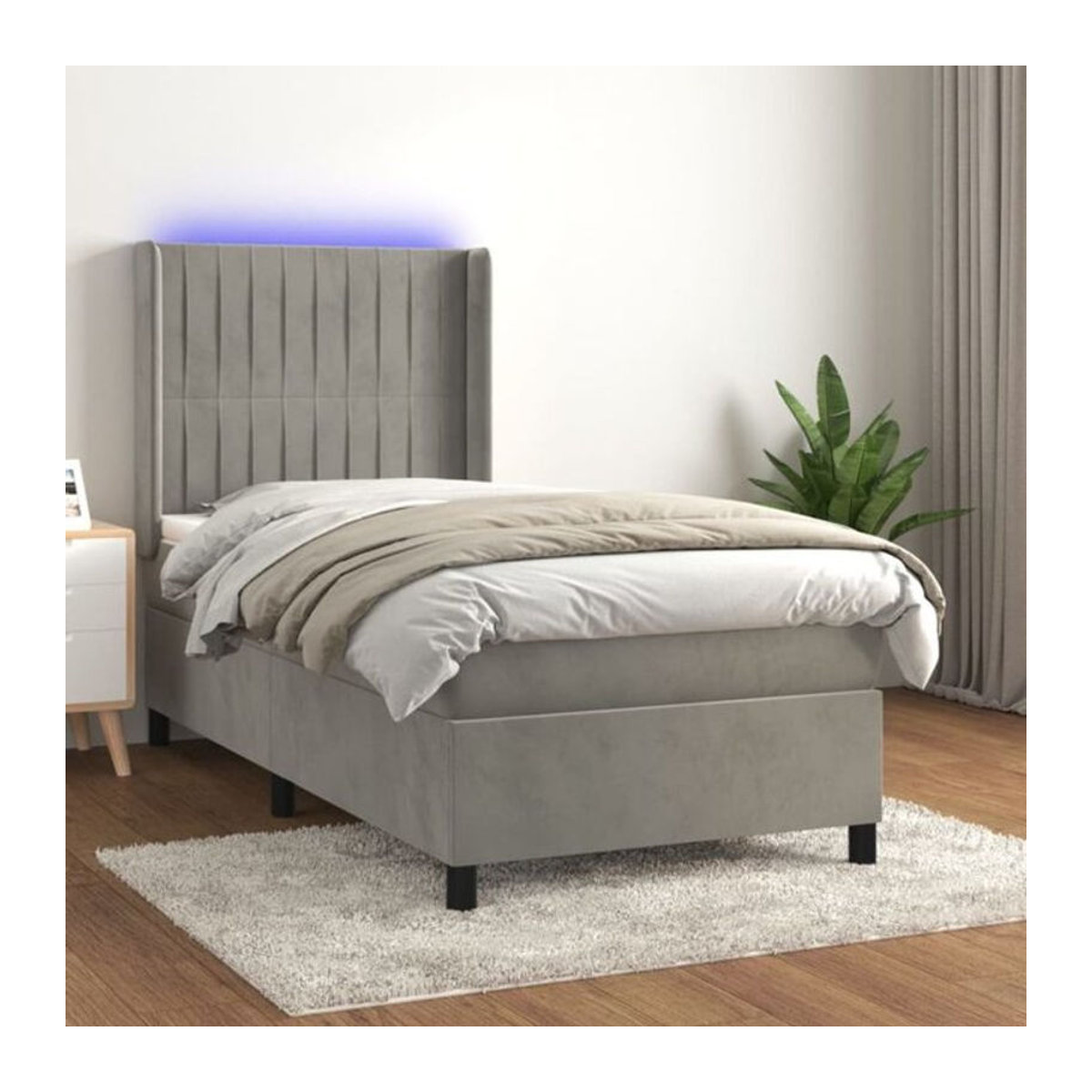 Vidaxl Boxspringbett mit Matratze in Grau und Weiß aus Samt, B/T/H: 100 x 200 x 118 cm - Bild 1