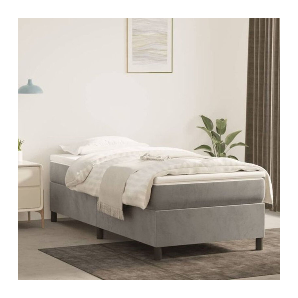 Vidaxl Boxspringbett mit Matratze in Grau und Weiß aus Samt, B/T/H: 100 x 200 x 35 cm - Bild 1