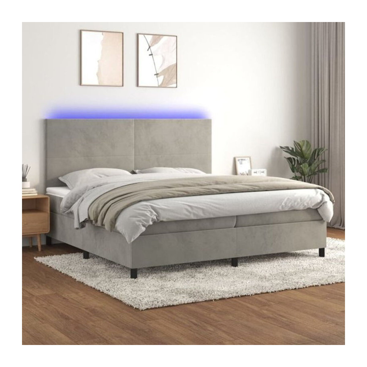 Vidaxl Boxspringbett mit Matratze in Grau und Weiß aus Samt, B/T/H: 200 x 200 x 118 cm - Bild 1