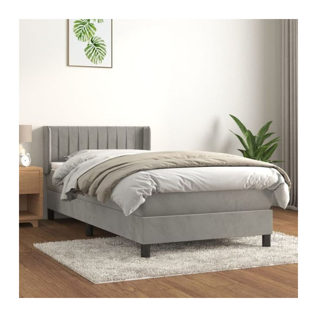Vidaxl Boxspringbett mit Matratze in Grau und Weiß aus Samt, B/T/H: 80 x 200 cm - Bild 1