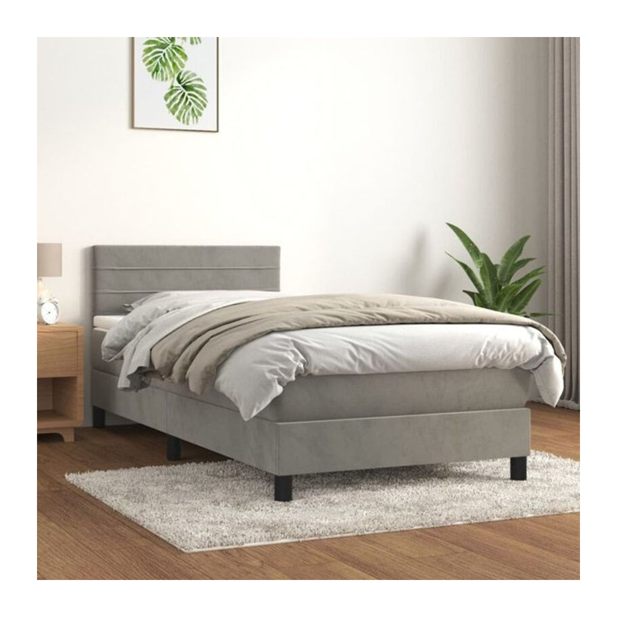 Vidaxl Boxspringbett mit Matratze in Grau und Weiß aus Samt, B/T/H: 80 x 200 x 78 cm - Bild 1