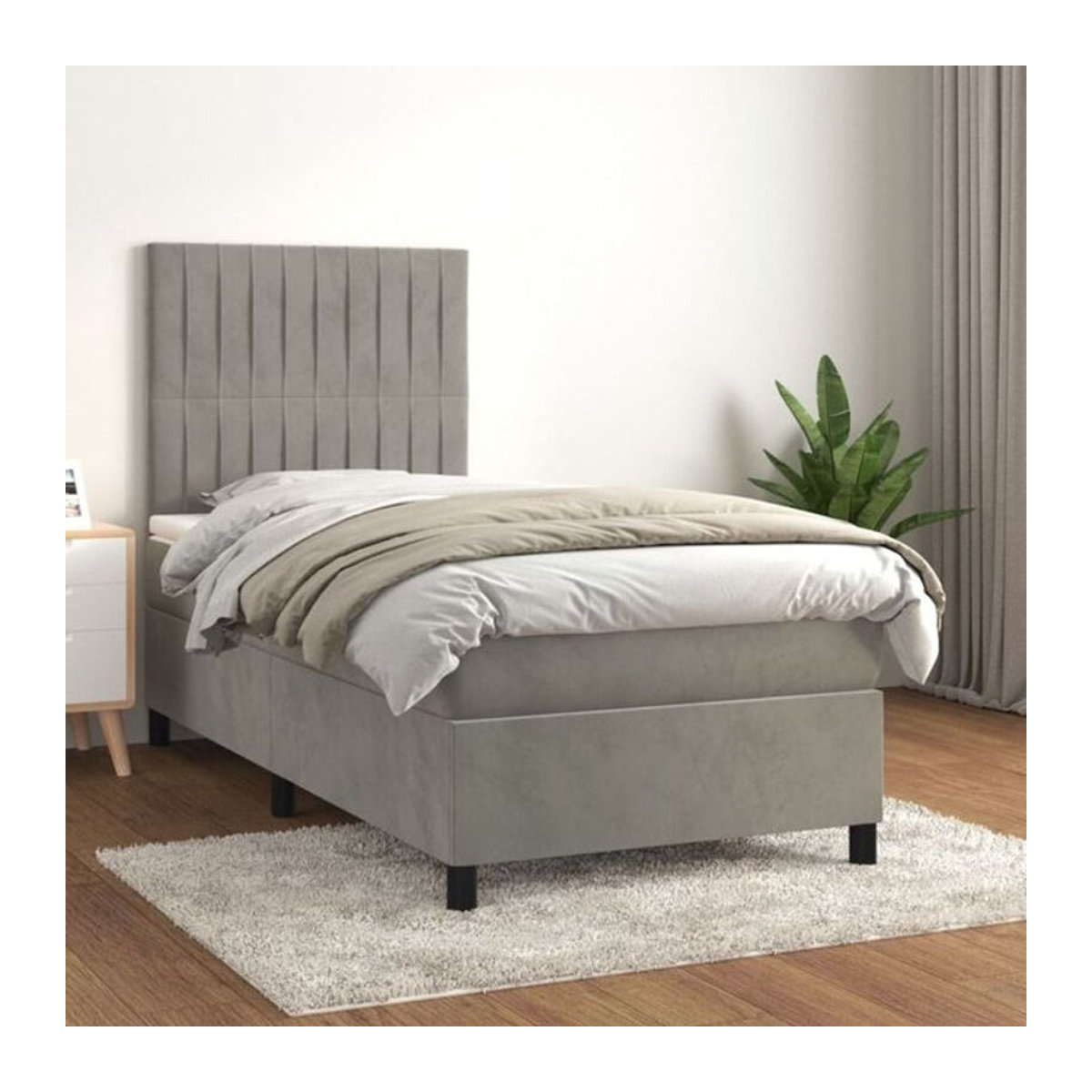 Vidaxl Boxspringbett mit Matratze in Grau und Weiß aus Samt und Holzwerkstoff, B/T/H: 80 x 200 x 118 cm - Bild 1