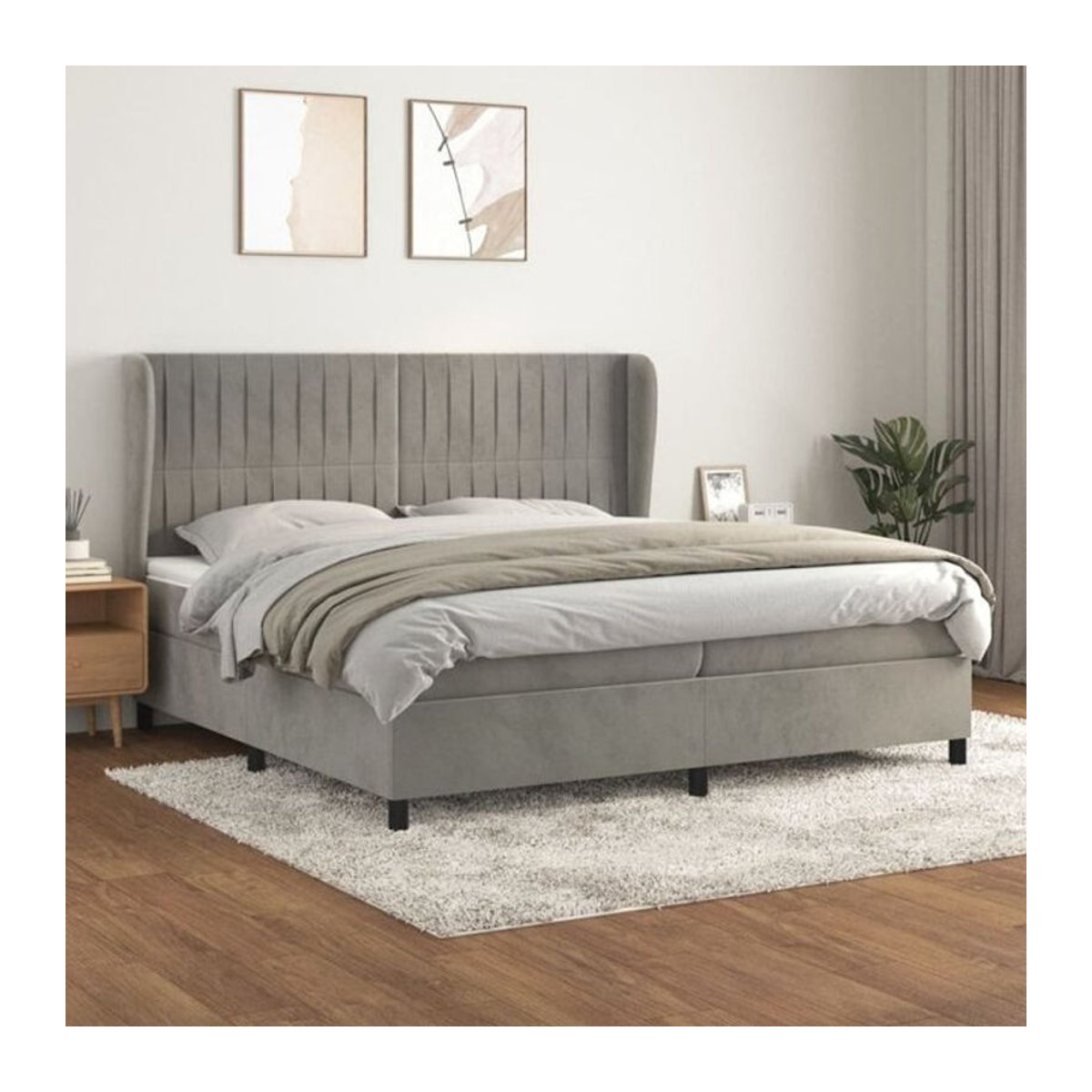 Vidaxl Boxspringbett mit Matratze in Grau und Weiß aus Samt und Massivholz B/T/H: 200 x 200 x 118 cm - Bild 1