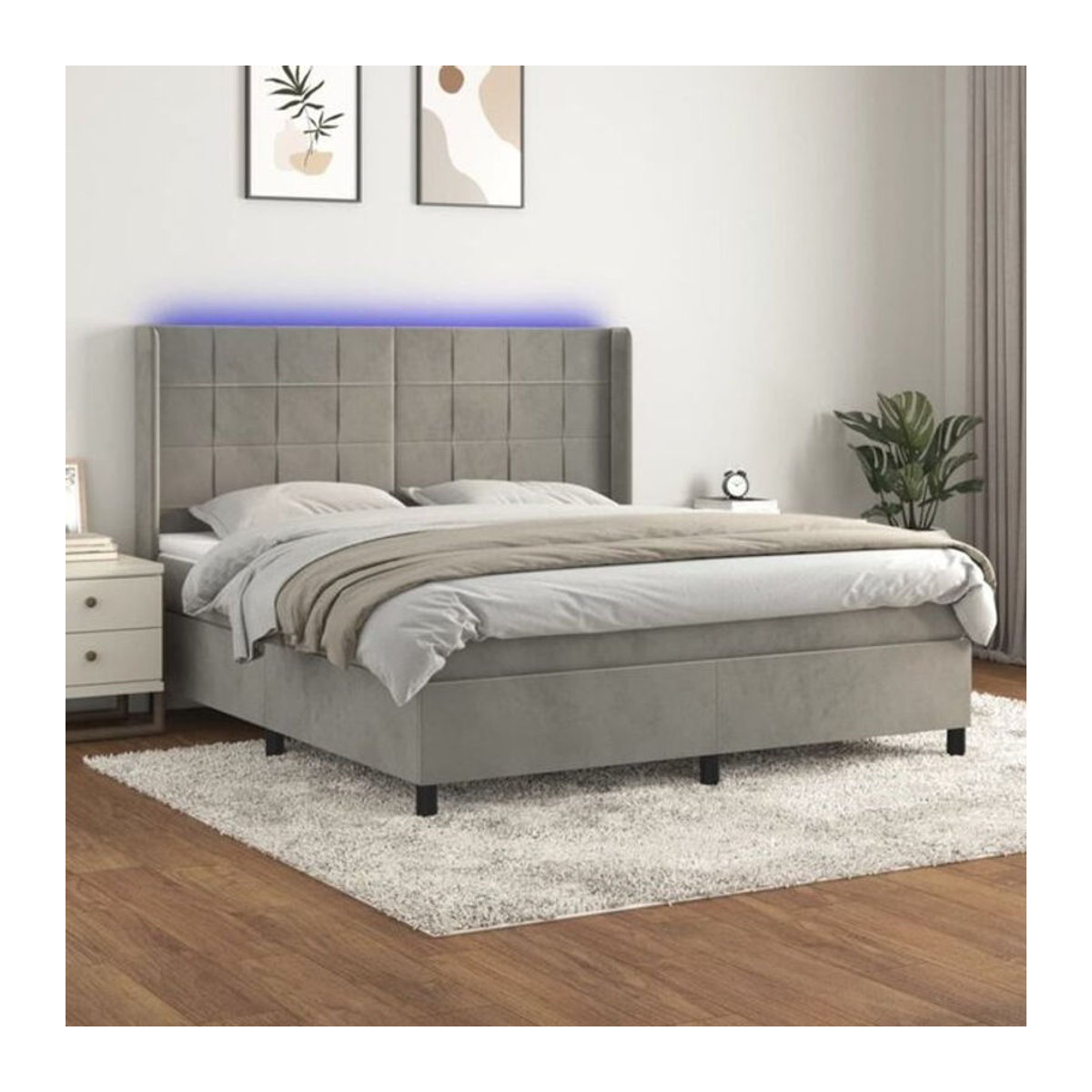 Vidaxl Boxspringbett mit Matratze in Grau und Weiß aus Samt und Polyester, B/T: 180 x 200 cm - Bild 1