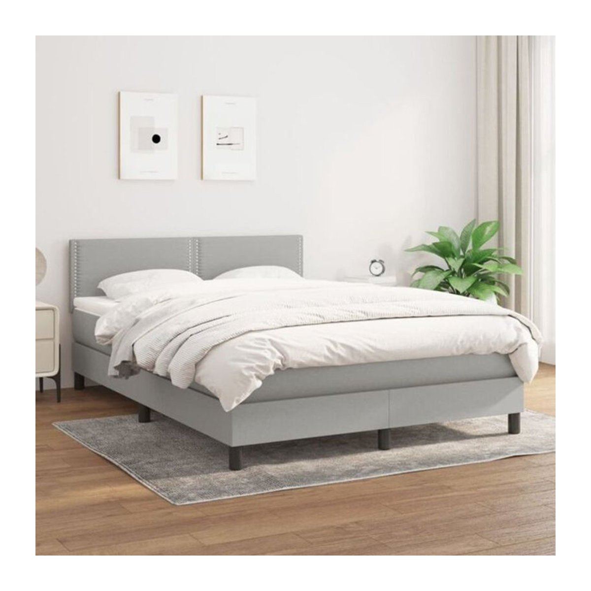 vidaxl Boxspringbett mit Matratze in Grau und Weiß aus Stoff, B/T: 140 x 190 cm - Bild 1