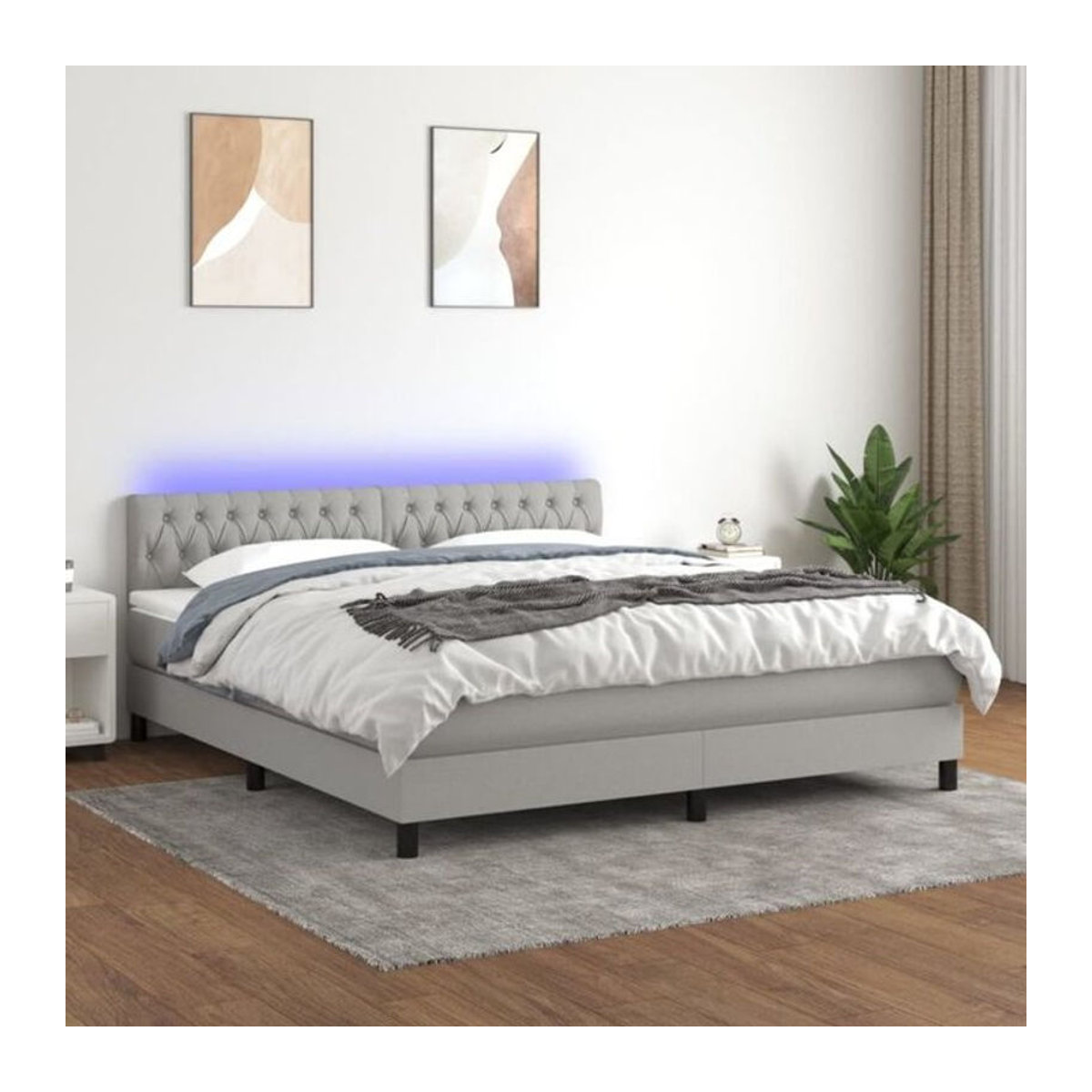 vidaxl Boxspringbett mit Matratze in Grau und Weiß aus Stoff, B/T: 180 x 200 cm - Bild 1