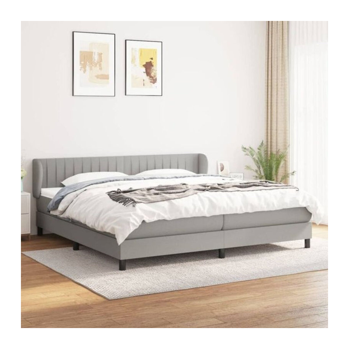 Vidaxl Boxspringbett mit Matratze in Grau und Weiß aus Stoff, B/T: 200 x 200 cm - Bild 1