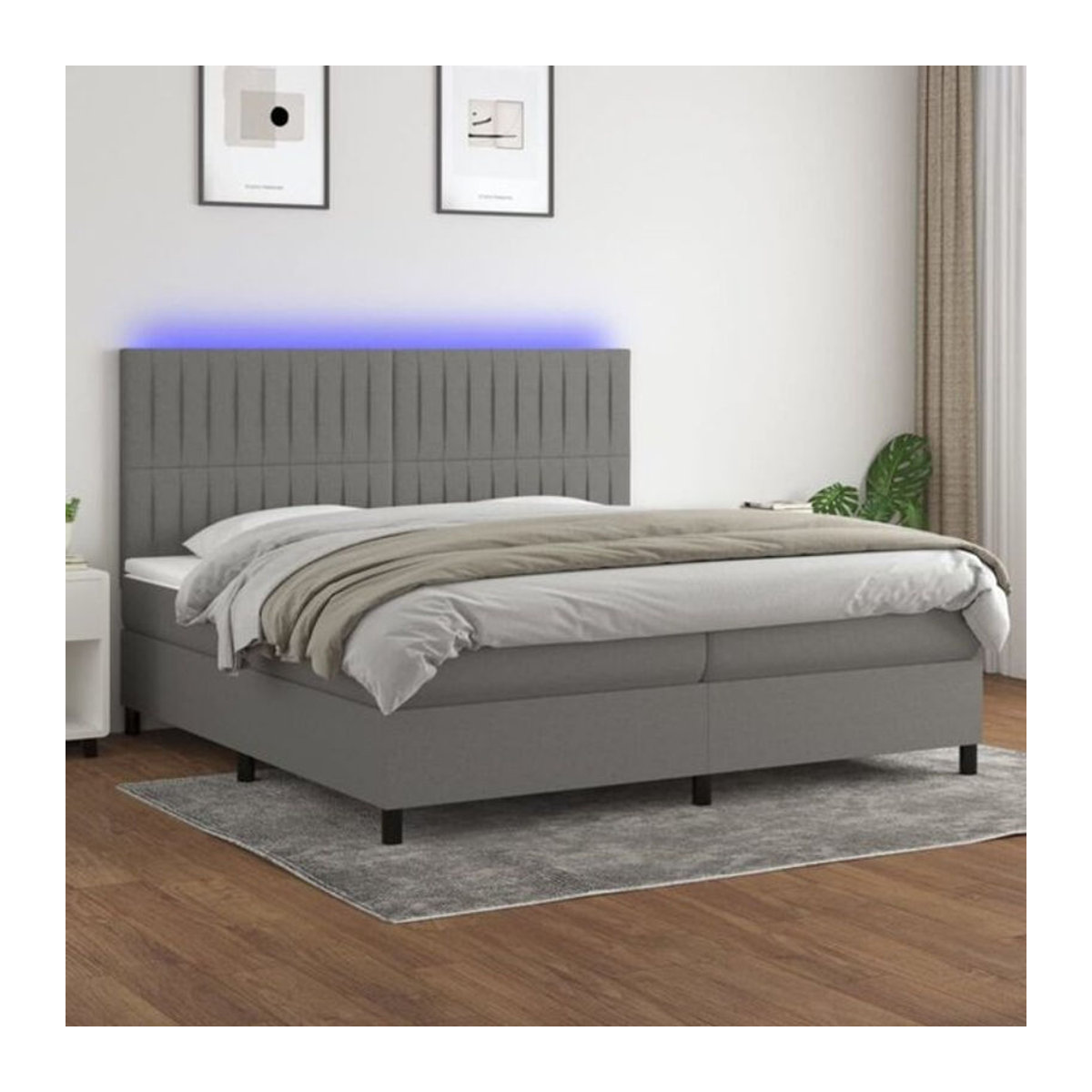 Vidaxl Boxspringbett mit Matratze in Grau und Weiß aus Stoff, B/T: 200 x 200 cm - Bild 1