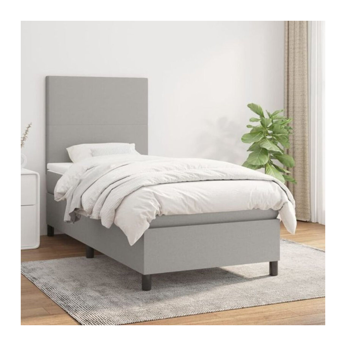 vidaxl Boxspringbett mit Matratze in Grau und Weiß aus Stoff, B/T/H: 100 x 200 x 118 cm - Bild 1