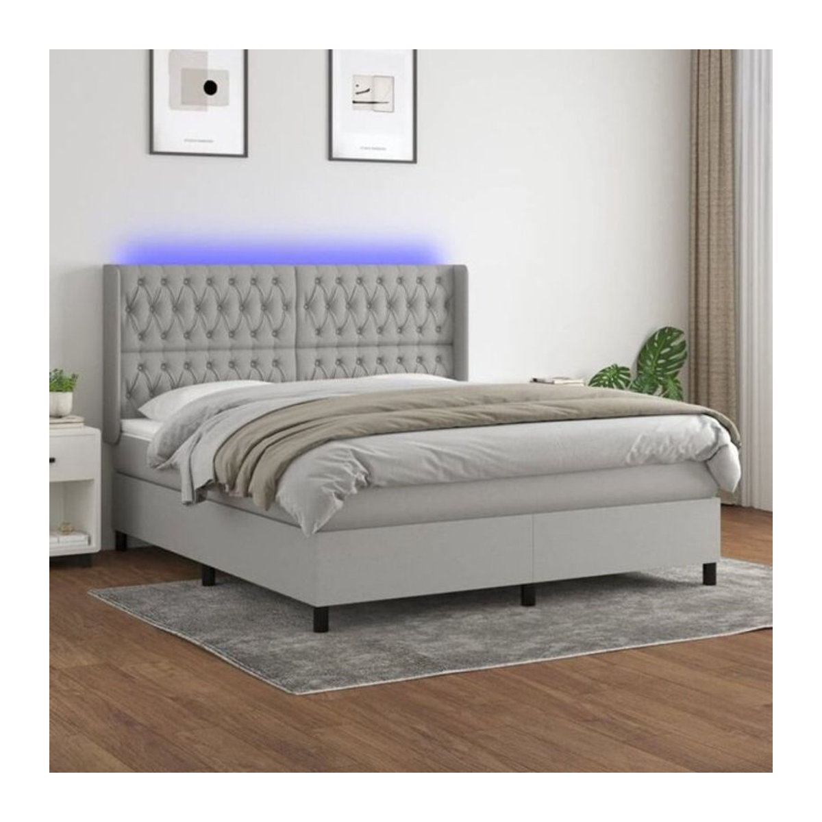 Vidaxl Boxspringbett mit Matratze in Grau und Weiß aus Stoff, B/T/H: 180 x 200 x 118 cm - Bild 1