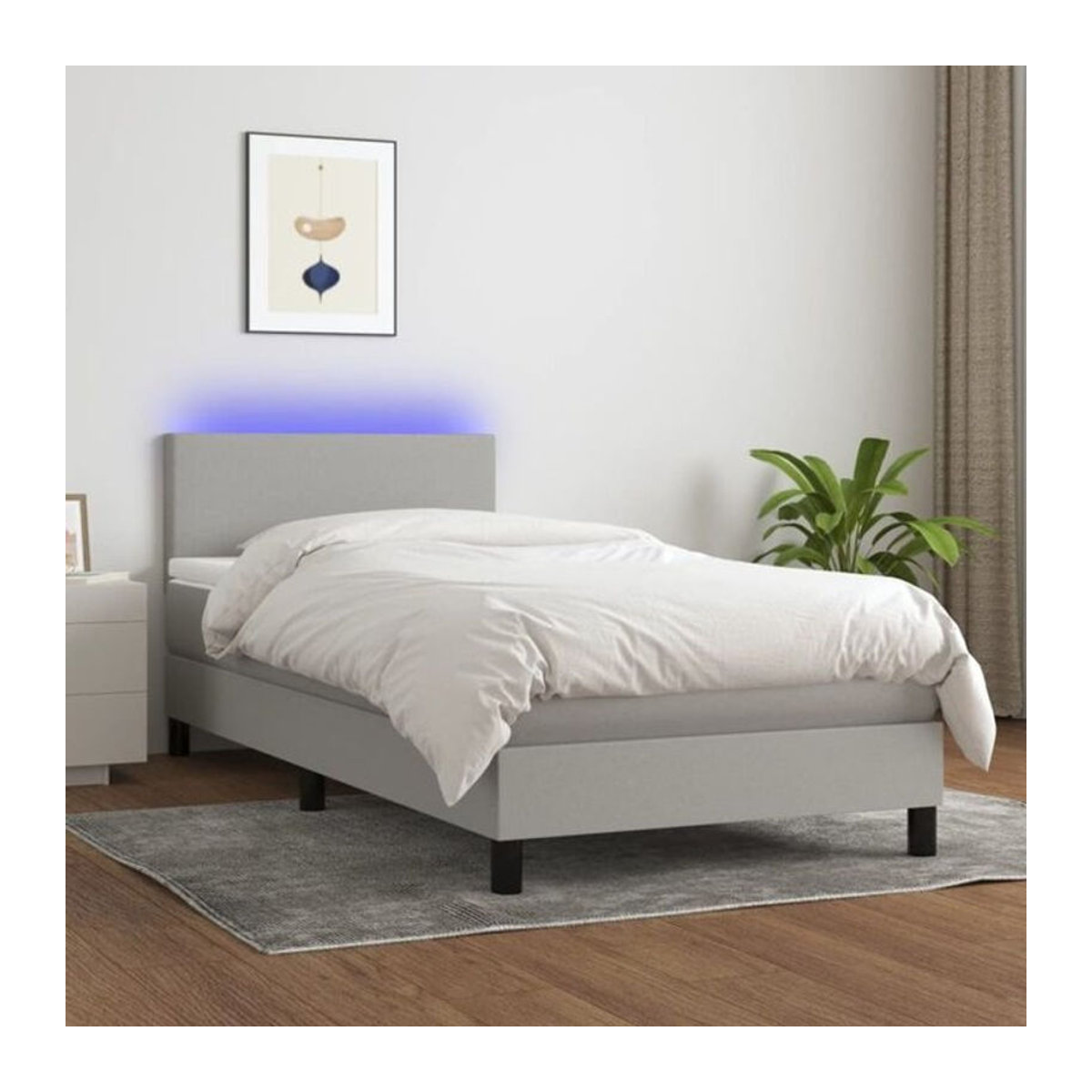 vidaxl Boxspringbett mit Matratze in Grau und Weiß aus Stoff, B/T/H: 190 x 90 x 78 cm - Bild 1