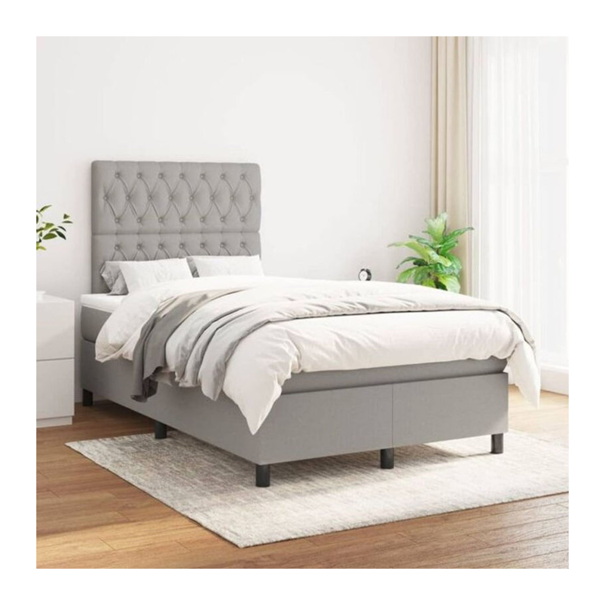 vidaxl Boxspringbett mit Matratze in Grau und Weiß aus Stoff, B/T/H: 200 x 120 x 118 cm - Bild 1