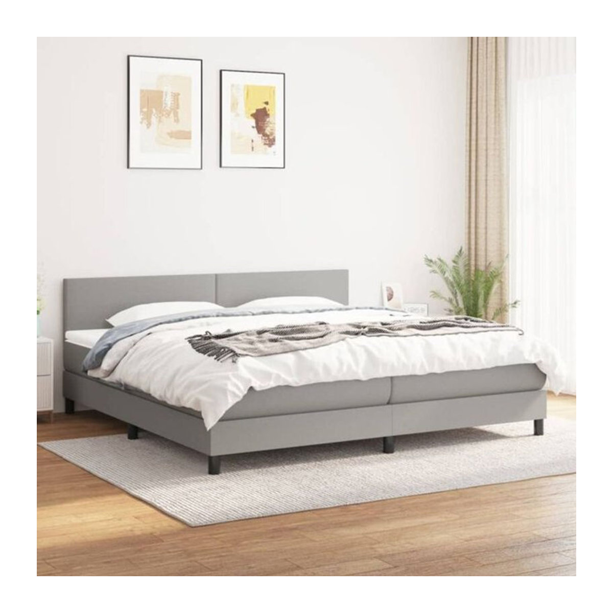 Vidaxl Boxspringbett mit Matratze in Grau und Weiß aus Stoff, B/T/H: 200 x 200 x 78 cm - Bild 1
