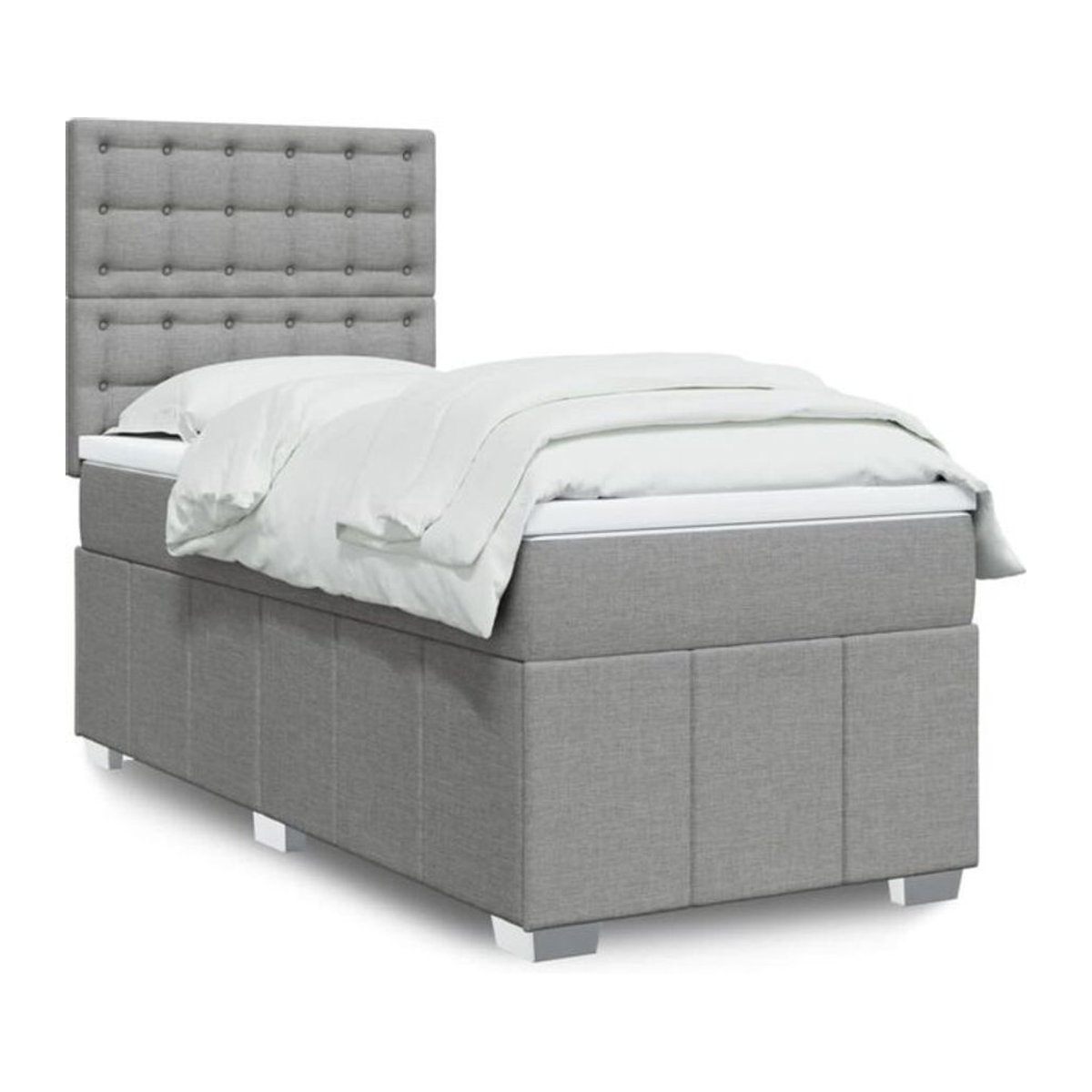 vidaxl Boxspringbett mit Matratze in Grau und Weiß aus Stoff, B/T/H: 90 x 190 x 140,5 cm - Bild 1