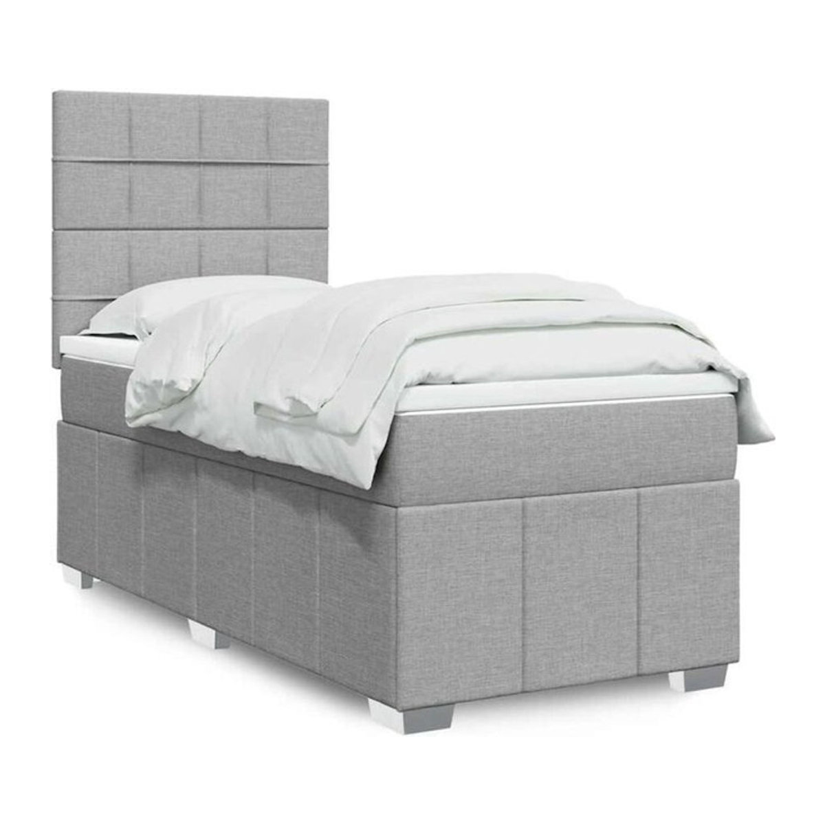 vidaxl Boxspringbett mit Matratze in Grau und Weiß aus Stoff, B/T/H: 90 x 190 x 140,5 cm - Bild 1