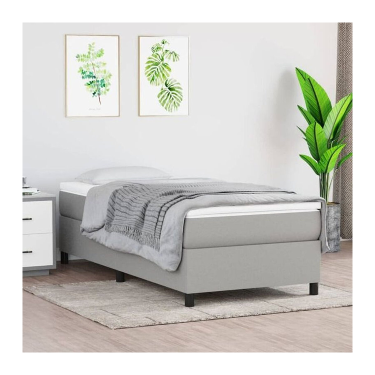 Vidaxl Boxspringbett mit Matratze in Grau und Weiß aus Stoff, B/T/H: 90 x 190 x 35 cm - Bild 1