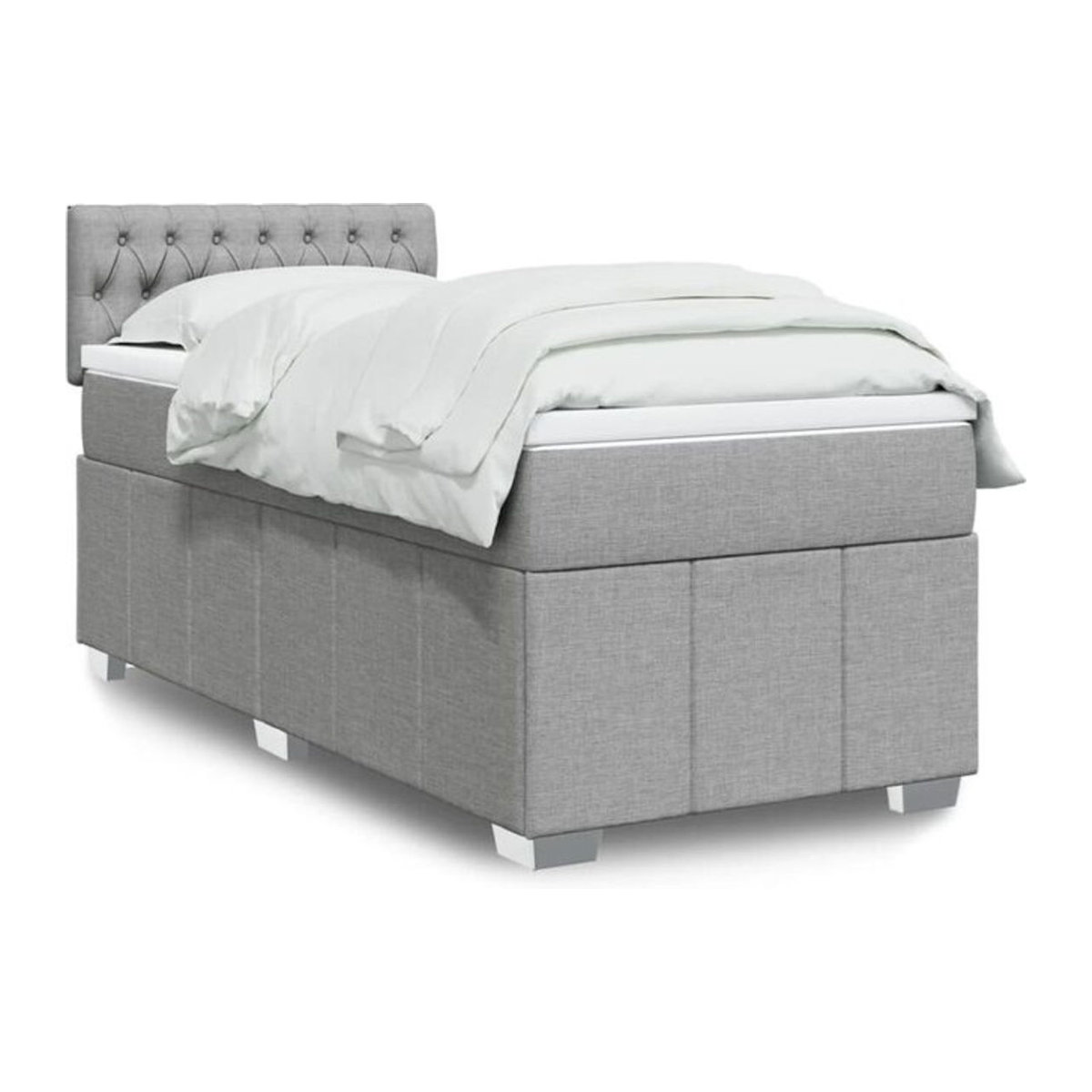 vidaxl Boxspringbett mit Matratze in Grau und Weiß aus Stoff, B/T/H: 90 x 200 x 100,5 cm - Bild 1