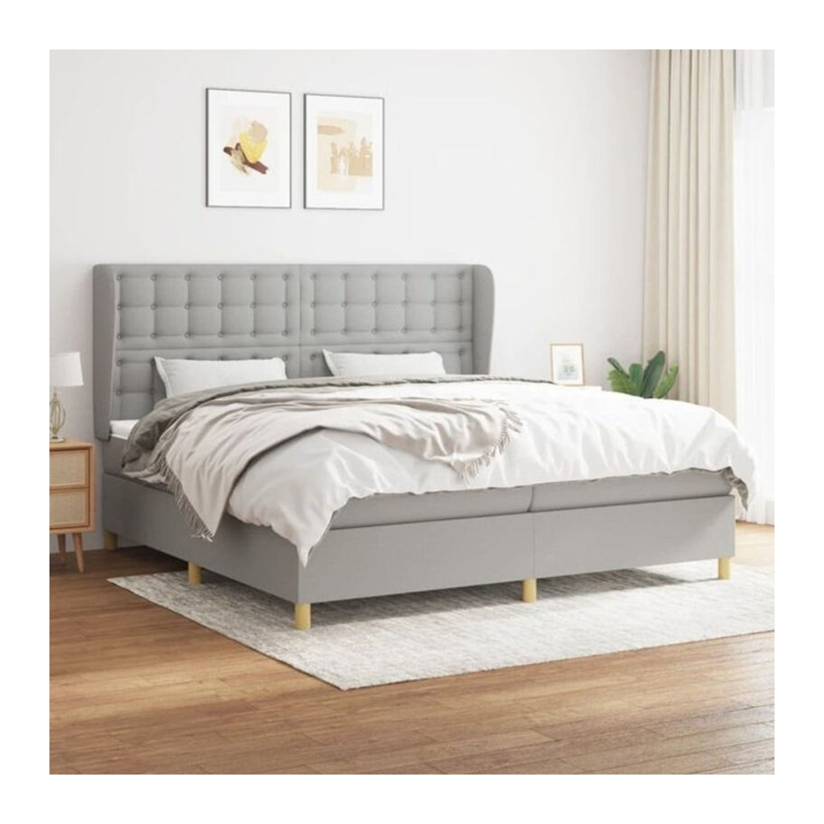 Vidaxl Boxspringbett mit Matratze in Grau und Weiß aus Stoff, Modernes Design, B/T/H: 200 x 200 x 118 cm - Bild 1