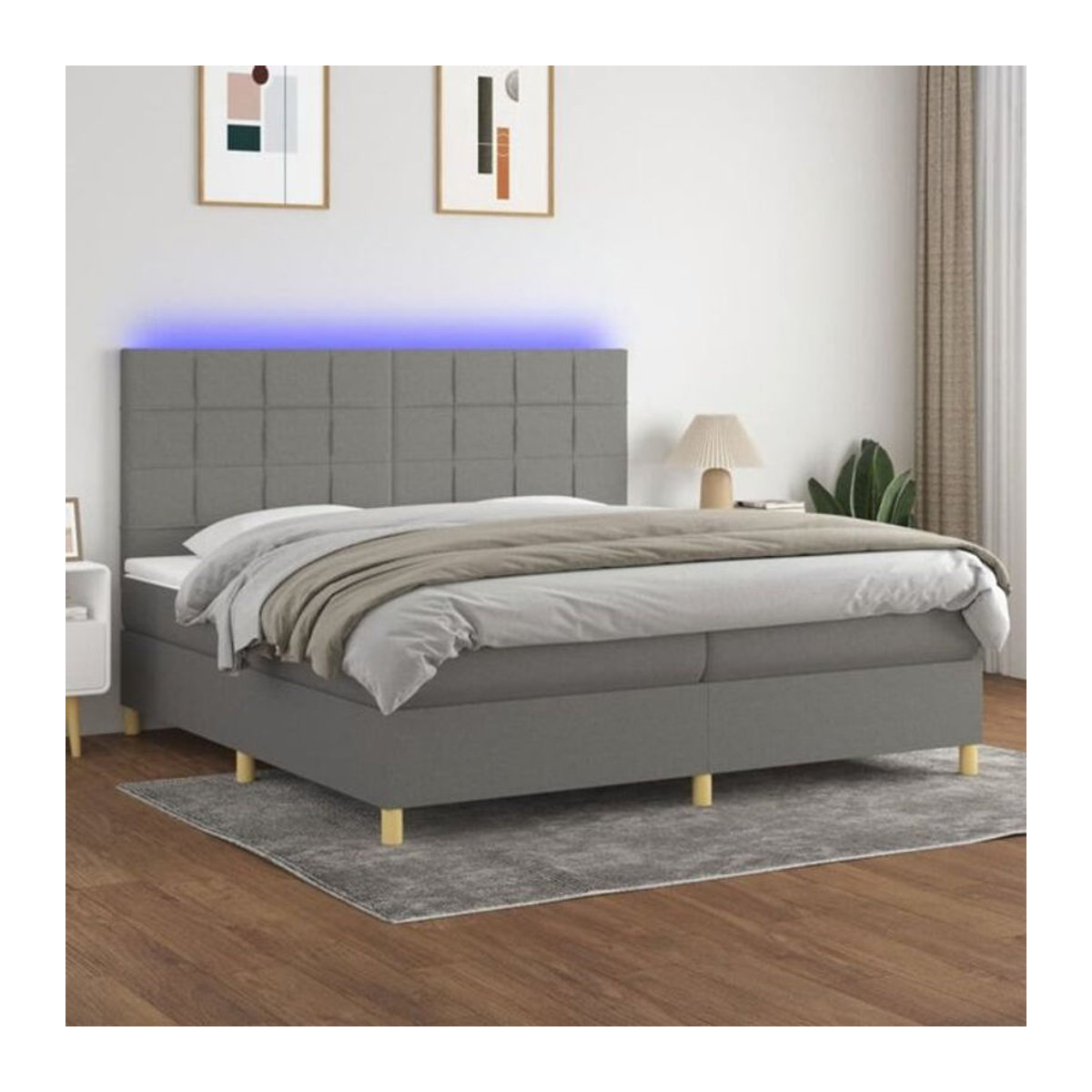 Vidaxl Boxspringbett mit Matratze in Grau und Weiß aus Stoff, Modernes Design, B/T/H: 200 x 200 x 128 cm - Bild 1