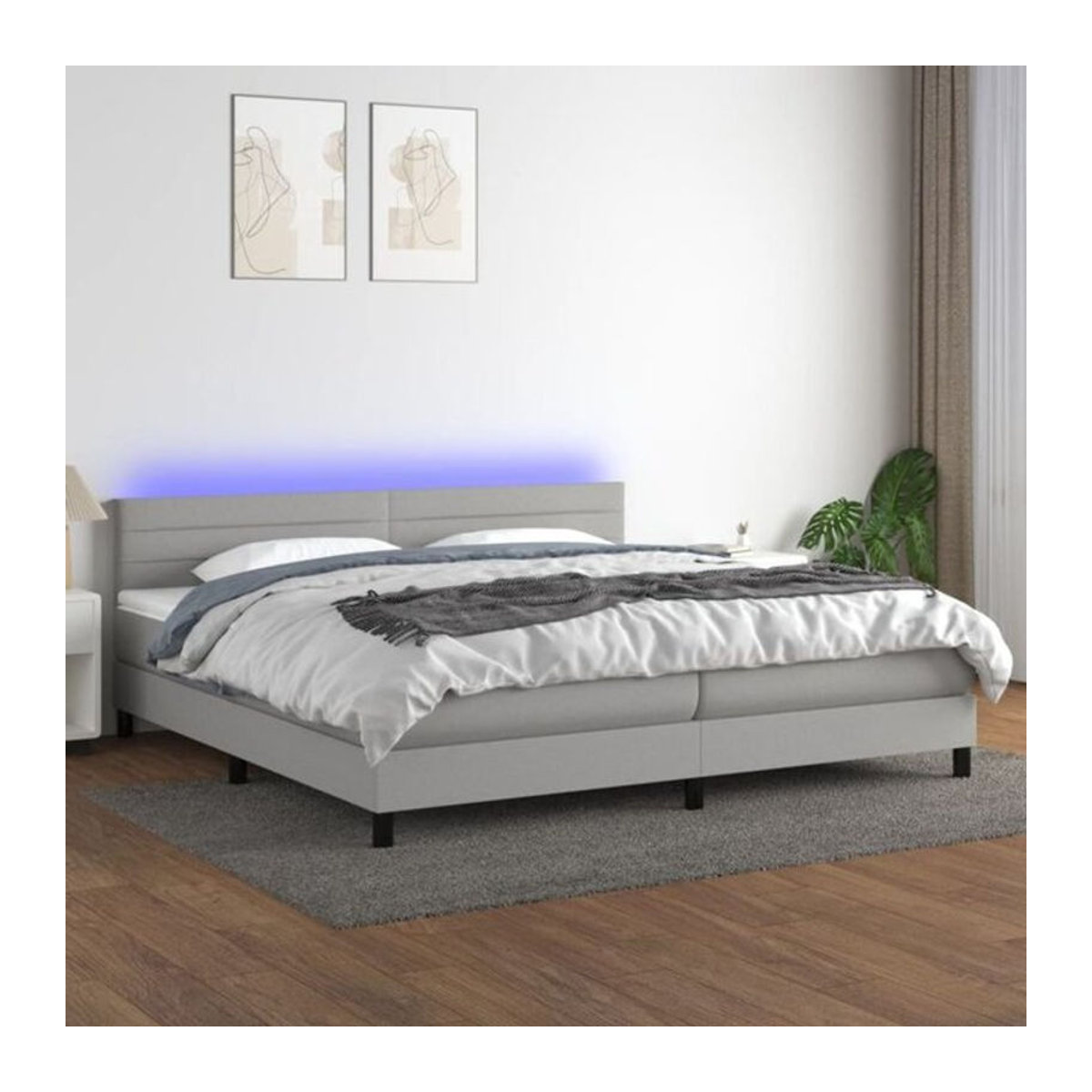 vidaxl Boxspringbett mit Matratze in Grau und Weiß aus Stoff und Holzwerkstoff, B/T/H: 200 x 200 x 78 cm - Bild 1