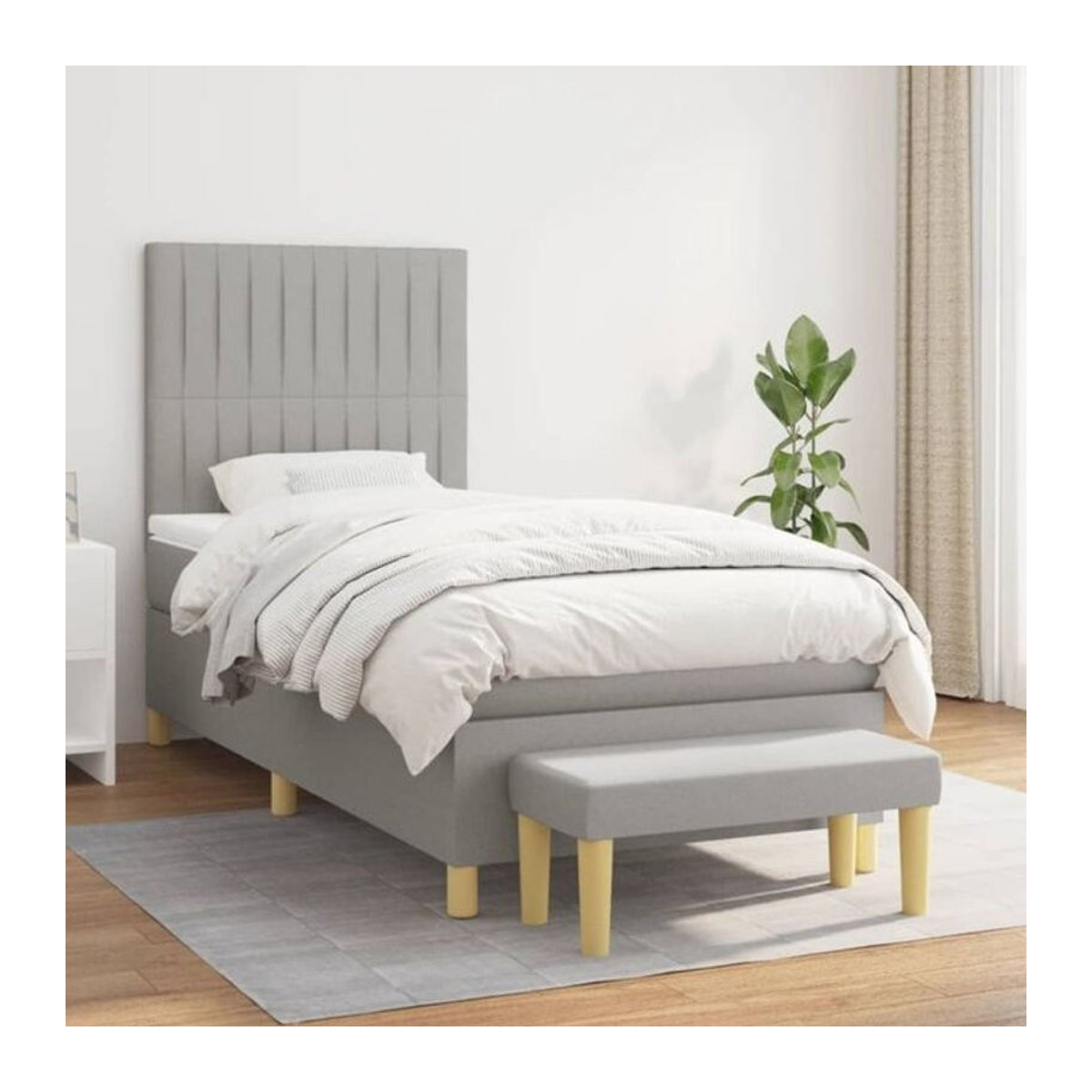vidaxl Boxspringbett mit Matratze in Grau und Weiß aus Stoff und Holzwerkstoff, B/T/H: 90 x 190 x 128 cm - Bild 1