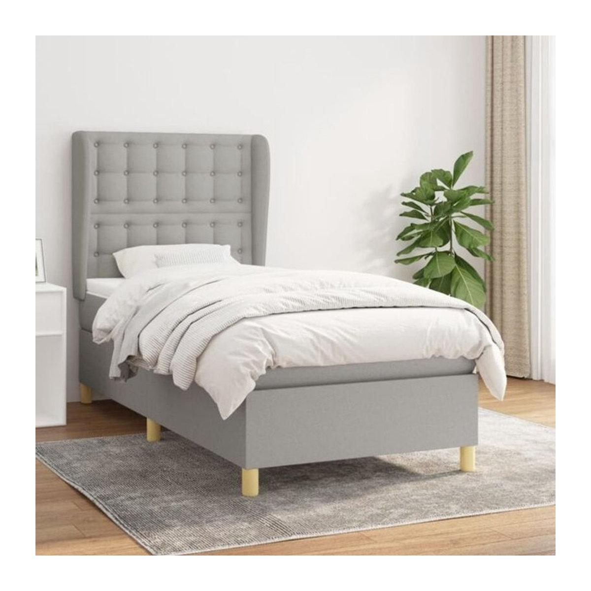vidaxl Boxspringbett mit Matratze in Grau und Weiß aus Stoff und Massivholz B/T/H: 80 x 200 x 118 cm - Bild 1