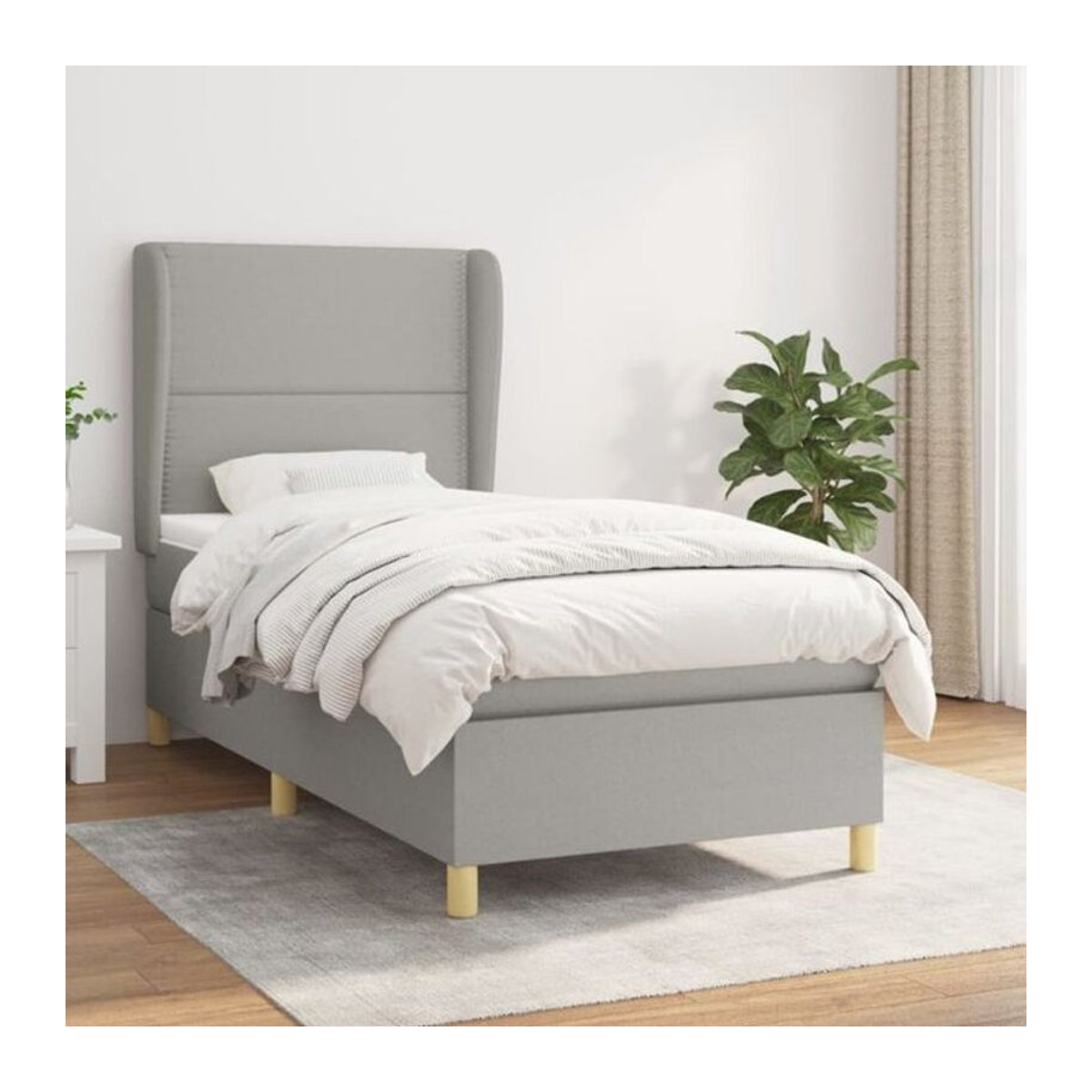 Vidaxl Boxspringbett mit Matratze in Grau und Weiß aus Stoff und Massivholz, B/T/H: 90 x 190 x 118 cm - Bild 1