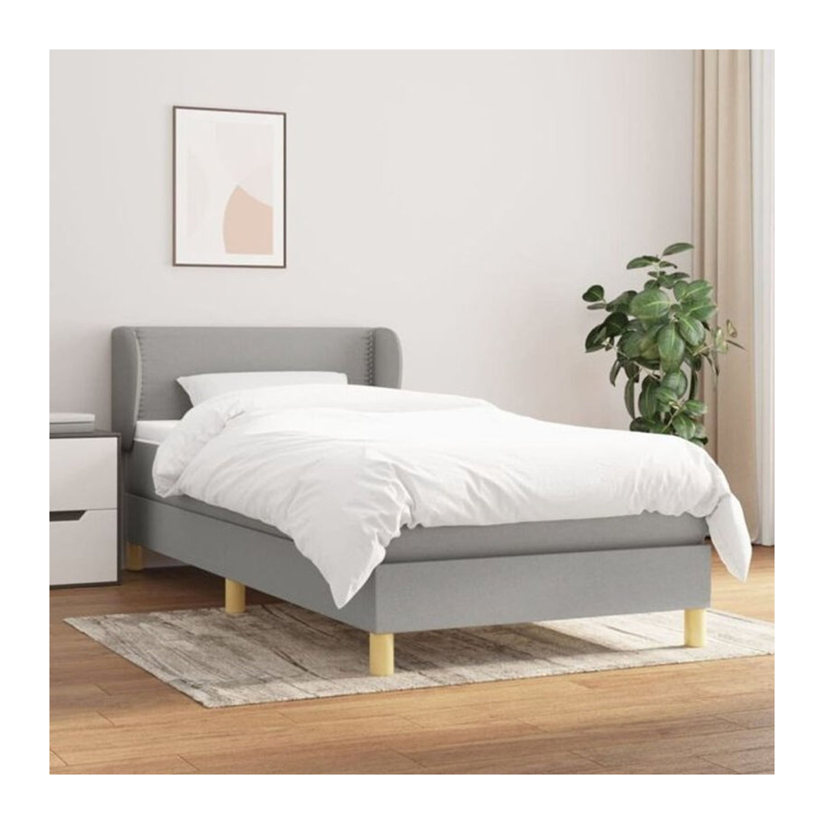 Vidaxl Boxspringbett mit Matratze in Grau und Weiß aus Stoff und Massivholz, B/T/H: 90 x 200 x 78 cm - Bild 1