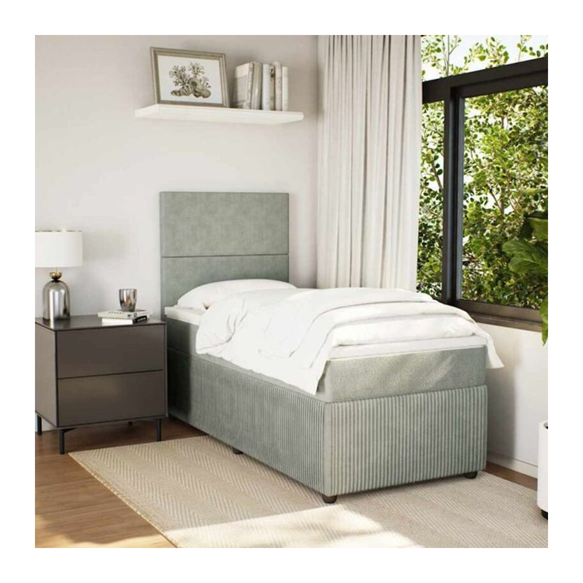 VIDAXL Boxspringbett mit Matratze in Grau und Weiß, modernes Design aus Samt und Polyester, B/T/H: 90 x 190 x 140,5 cm - Bild 1