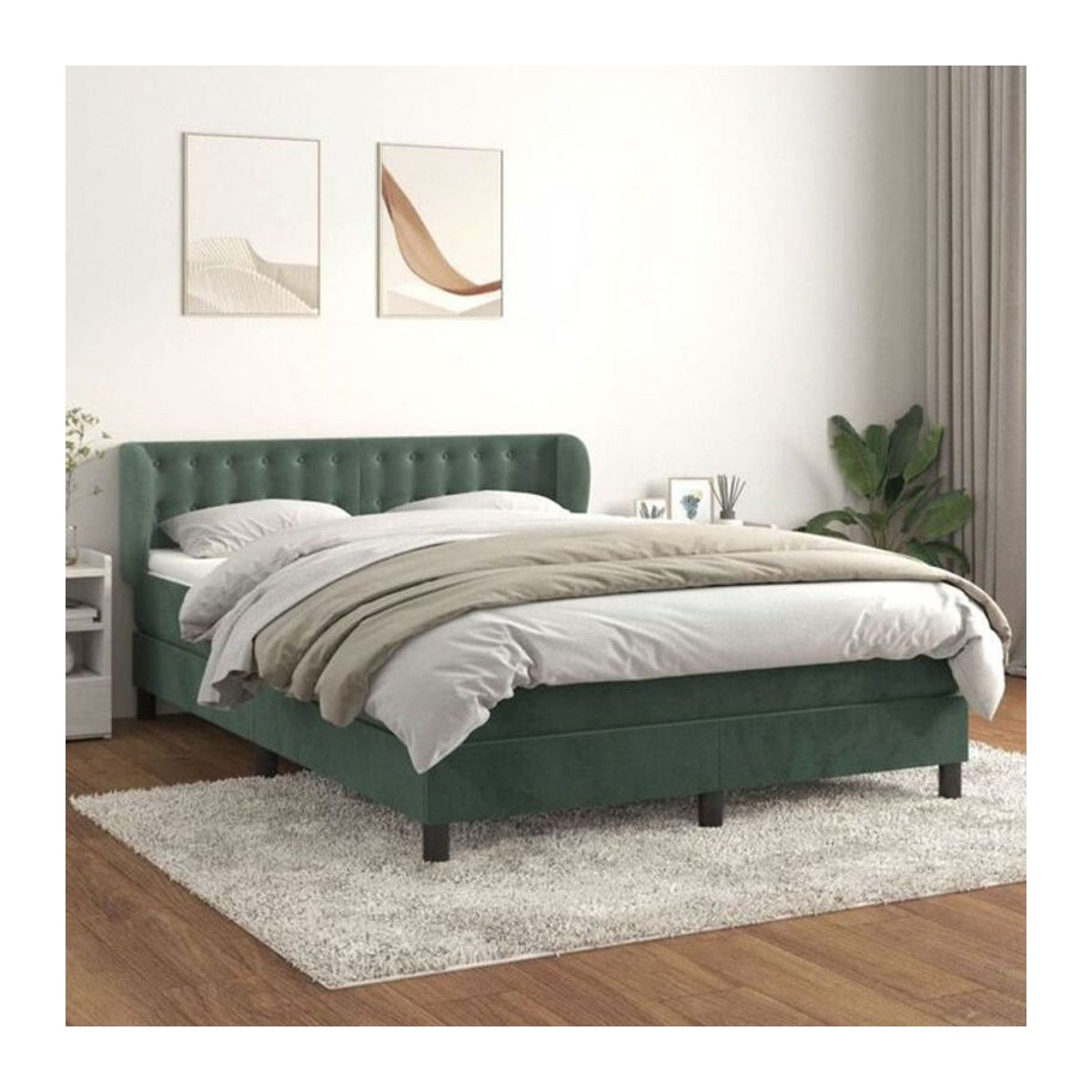 Vidaxl Boxspringbett mit Matratze in Grün aus Samt, B/T/H: 140 x 190 x 88 cm - Bild 1