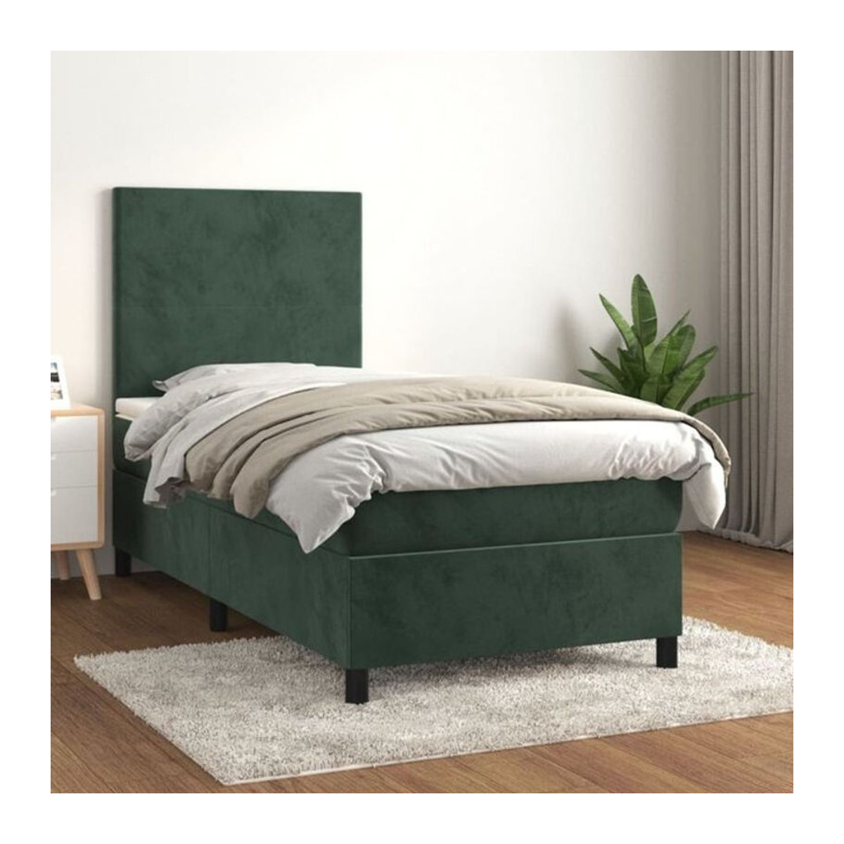 Vidaxl Boxspringbett mit Matratze in Grün aus Samt, B/T/H: 90 x 200 x 128 cm - Bild 1
