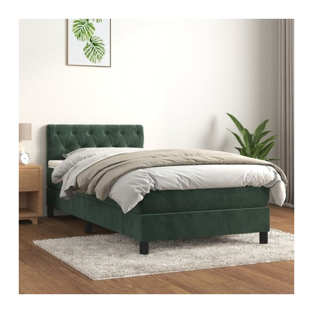 Vidaxl Boxspringbett mit Matratze in Grün aus Samt, Modern, B/T/H: 80 x 200 x 78 cm - Bild 1