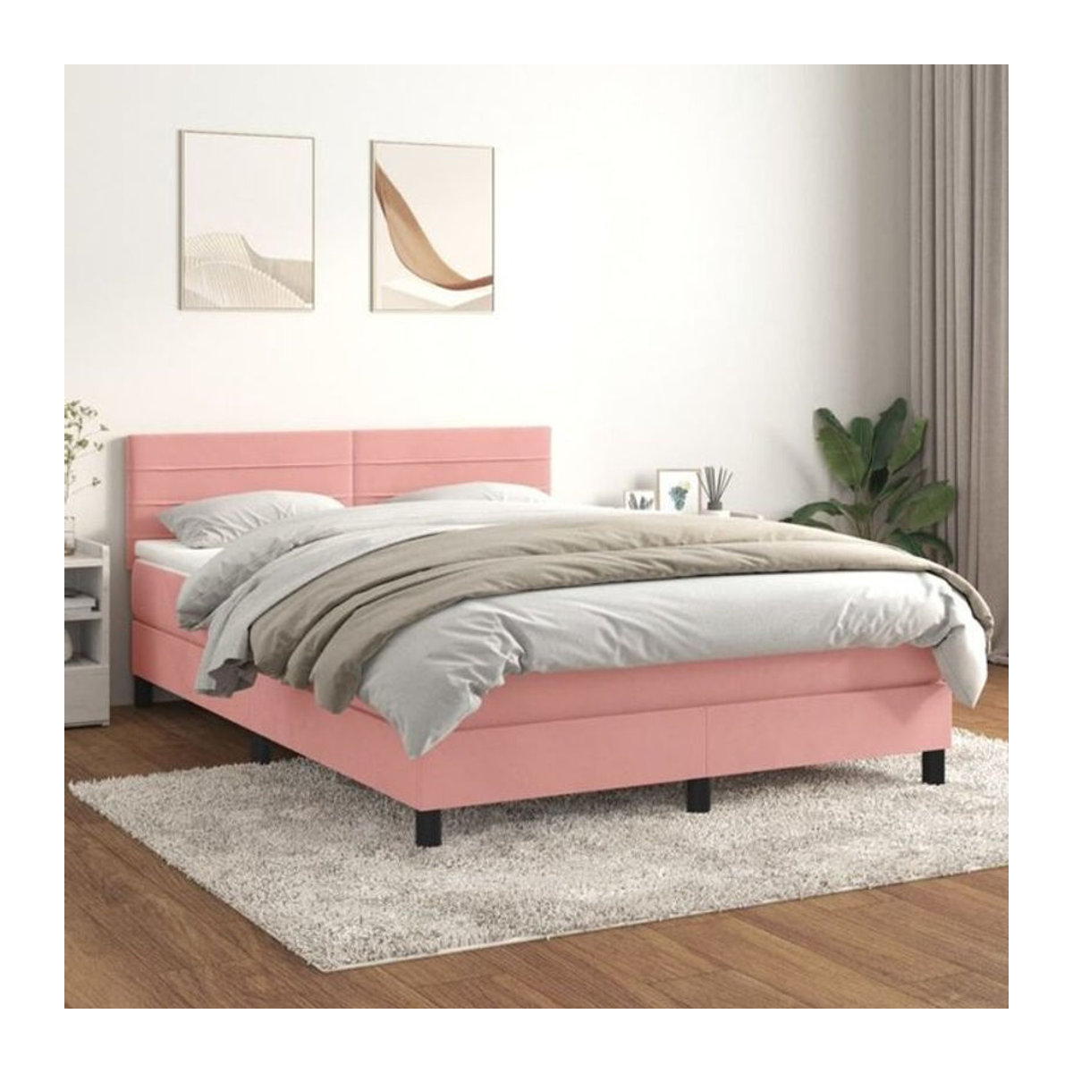 Vidaxl Boxspringbett mit Matratze in Rosa aus Samt, B/T/H: 140 x 190 cm - Bild 1