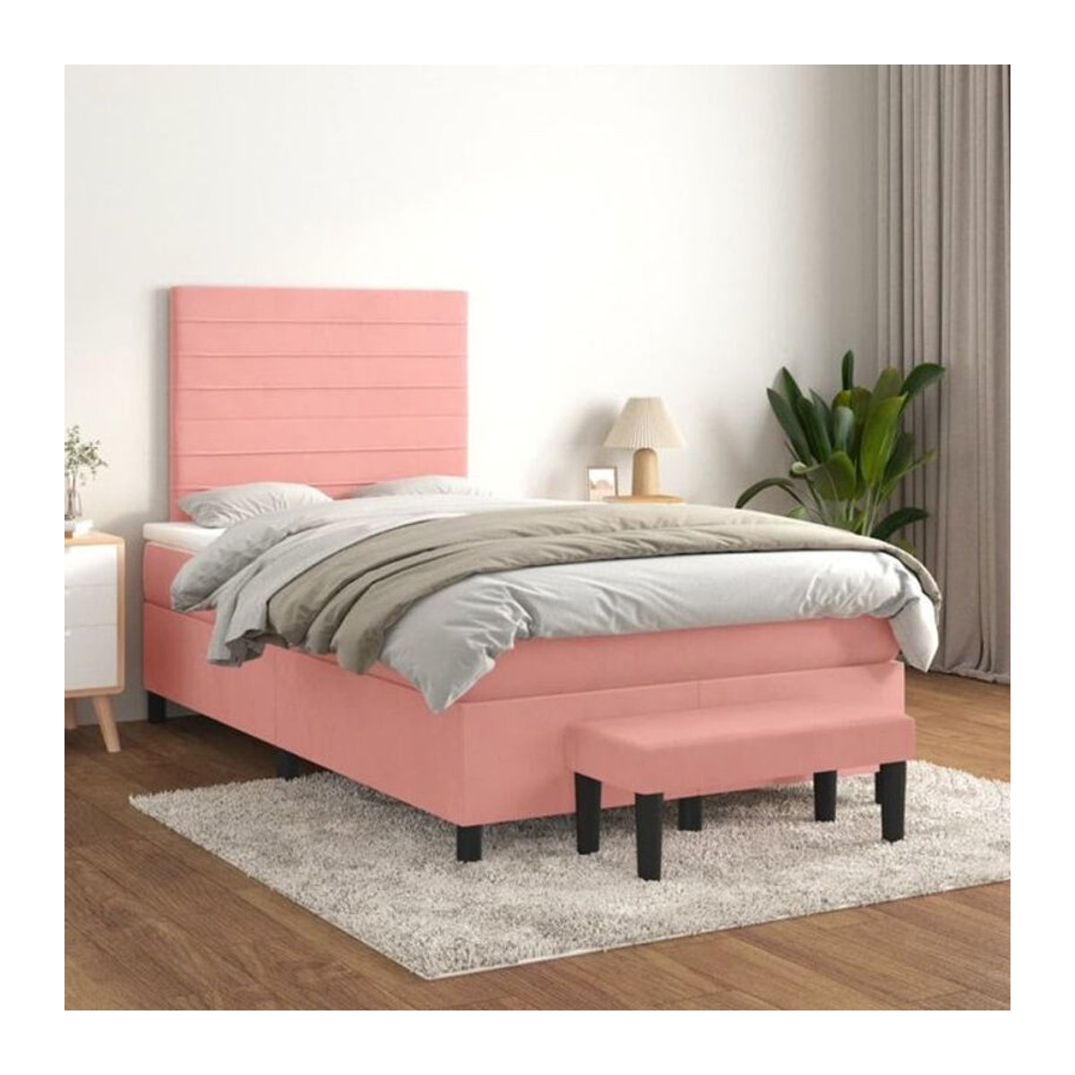 Vidaxl Boxspringbett mit Matratze in Rosa aus Samt, B/T/H: 200 x 120 x 118 cm - Bild 1