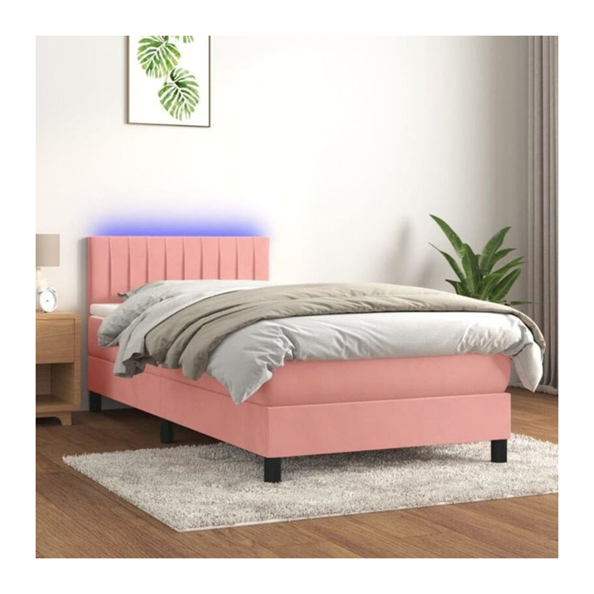 vidaxl Boxspringbett mit Matratze in Rosa und Weiß aus Samt, B/B/H: 80 x 200 x 78 cm - Bild 1