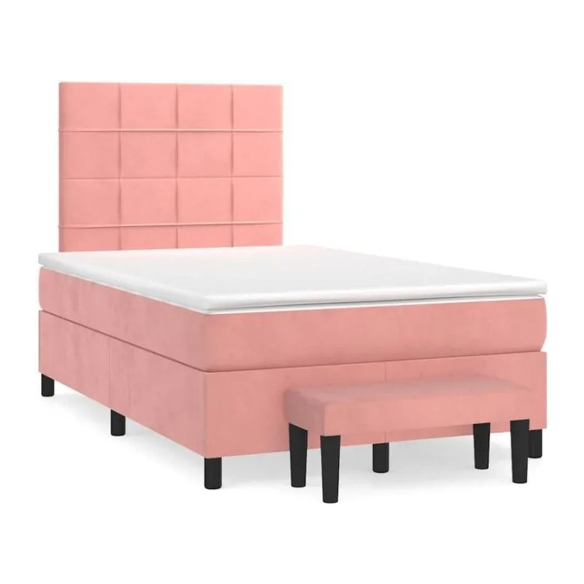 Vidaxl Boxspringbett mit Matratze in Rosa und Weiß aus Samt, B/T/H: 120 x 190 x 118 cm - Bild 1